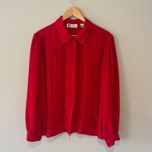 VINTAGE LA BLOUSE Bright Red Button Down Collared Women’s Blouse Size 20W